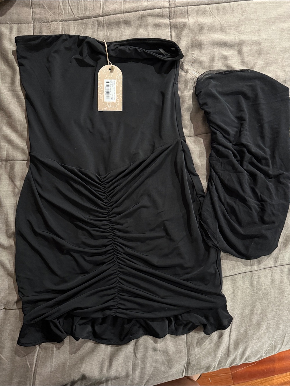 🖤 NWT MESHKI Capri Shirly Ruched Mini Dress Black XL